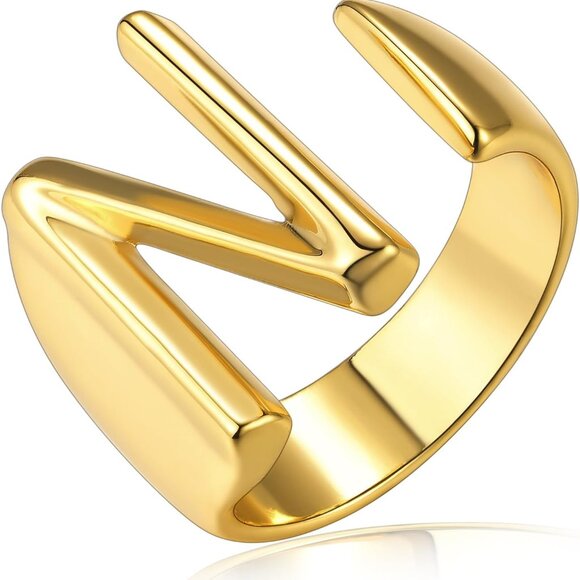 Initial Letter Ring GoldPlated Adjustable Statement Jewelry Women Gift - Picture 1 of 9